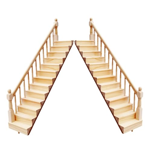 Holztreppe für Miniatur-Puppenhäuser im Maßstab 1:12, kreative Bastelprojekte, 2 Einheiten mit klassischen Balustraden, Handlauf inklusive Treppe Holztreppe für Miniatur-Puppenhäuser im Maßstab 1:12, kreative Bastelprojekte, 2 Einheiten mit klassischen Balustraden, Handlauf inklusive Treppe von Kelisdi