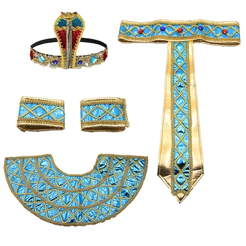 Kelisdi Ägyptisches Kostümzubehör, König Tuts, Hut, Kostüm, ägyptischer Pharao, Kopfschmuck, Armbänder, ägyptisches Halsband für Halloween Kelisdi Ägyptisches Kostümzubehör, König Tuts, Hut, Kostüm, ägyptischer Pharao, Kopfschmuck, Armbänder, ägyptisches Halsband für Halloween von Kelisdi