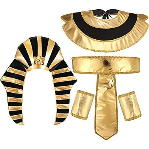 Kelisdi Ägyptisches Kostümzubehör, König Tuts, Hut, Kostüm, ägyptischer Pharao, Kopfschmuck, Armbänder, ägyptisches Halsband für Halloween Kelisdi Ägyptisches Kostümzubehör, König Tuts, Hut, Kostüm, ägyptischer Pharao, Kopfschmuck, Armbänder, ägyptisches Halsband für Halloween von Kelisdi