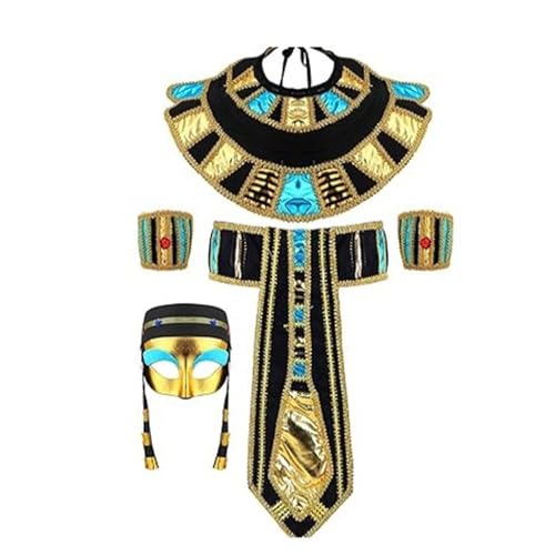 Kelisdi Ägyptisches Kostümzubehör, König Tuts, Hut, Kostüm, ägyptischer Pharao, Kopfschmuck, Armbänder, ägyptisches Halsband für Halloween Kelisdi Ägyptisches Kostümzubehör, König Tuts, Hut, Kostüm, ägyptischer Pharao, Kopfschmuck, Armbänder, ägyptisches Halsband für Halloween von Kelisdi