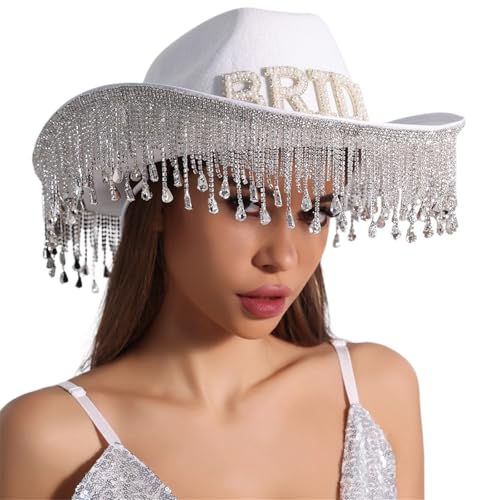 Kelisdi Fransen Strass Hut für Frauen Cosplay Kostüm Hut Junggesellinnenabschied Kopfbedeckung Hochzeit Party Zubehör Kelisdi Fransen Strass Hut für Frauen Cosplay Kostüm Hut Junggesellinnenabschied Kopfbedeckung Hochzeit Party Zubehör von Kelisdi