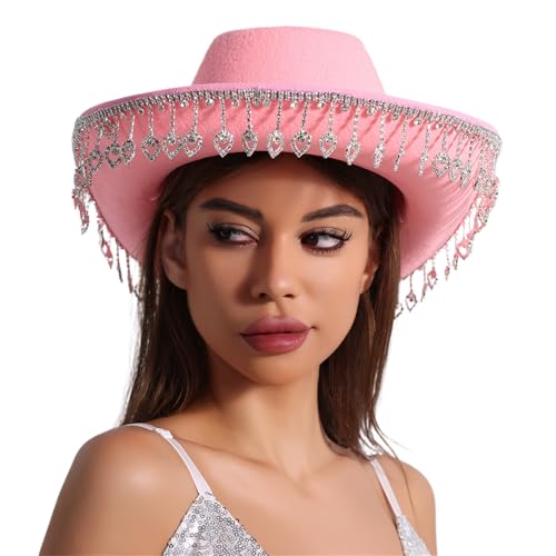 Kelisdi Fransen Strass Hut für Frauen Cosplay Kostüm Hut Junggesellinnenabschied Kopfbedeckung Hochzeit Party Zubehör Kelisdi Fransen Strass Hut für Frauen Cosplay Kostüm Hut Junggesellinnenabschied Kopfbedeckung Hochzeit Party Zubehör von Kelisdi