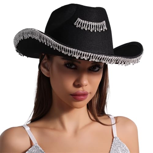 Kelisdi Fransen Strass Hut für Frauen Cosplay Kostüm Hut Junggesellinnenabschied Kopfbedeckung Hochzeit Party Zubehör Kelisdi Fransen Strass Hut für Frauen Cosplay Kostüm Hut Junggesellinnenabschied Kopfbedeckung Hochzeit Party Zubehör von Kelisdi