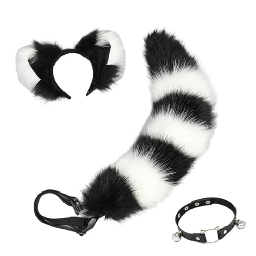 Kelisdi Fuchs Schwanz Glocken Halsband Katzen Ohren Haarband Plüsch Tier Schwanz Verstellbarer Gürtel Halloween Kostüm Zubehör für Karneval von Kelisdi
