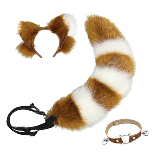 Kelisdi Fuchs Schwanz Glocken Halsband Katzen Ohren Haarband Plüsch Tier Schwanz Verstellbarer Gürtel Halloween Kostüm Zubehör für Karneval von Kelisdi