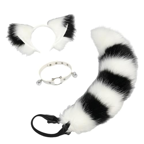 Kelisdi Fuchs Schwanz Glocken Halsband Katzen Ohren Haarband Plüsch Tier Schwanz Verstellbarer Gürtel Halloween Kostüm Zubehör für Karneval von Kelisdi