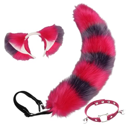 Kelisdi Fuchs Schwanz Glocken Halsband Katzen Ohren Haarband Plüsch Tier Schwanz Verstellbarer Gürtel Halloween Kostüm Zubehör für Karneval von Kelisdi