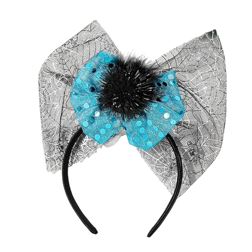 Kelisdi Glitzernder Teufel-Stirnband für Kinder, Halloween, übergroße Schleife, Themenpartys, dunkle Pailletten, Fledermäuse, Stirnband mit Tüllschleife, Spinnennetz, Halloween, Cosplay von Kelisdi
