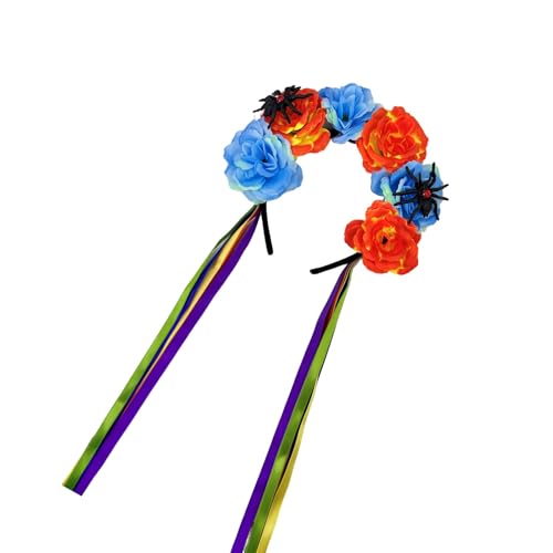 Kelisdi Halloween-Spinnen-Stirnbänder, bunte Blume, Haarreifen für Partys, Feste, Accessoires, vielseitig, Halloween, Karneval, Haar-Accessoire von Kelisdi