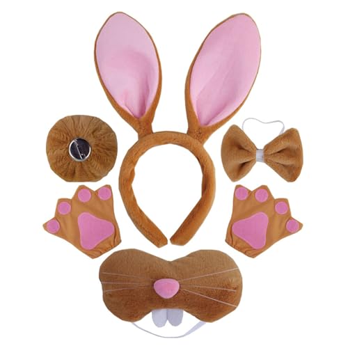Kelisdi Hasen-Kostüm-Set, Ohren, Schwanz, Fliege, Handschuh, Tutus, Tier-Kostüm, Zubehör für Kinder, Halloween, Cosplays, Requisiten Kelisdi Hasen-Kostüm-Set, Ohren, Schwanz, Fliege, Handschuh, Tutus, Tier-Kostüm, Zubehör für Kinder, Halloween, Cosplays, Requisiten von Kelisdi