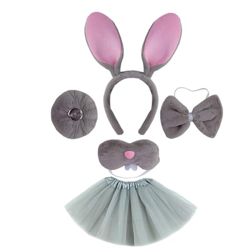Kelisdi Hasen-Kostüm-Set, Ohren, Schwanz, Fliege, Handschuh, Tutus, Tier-Kostüm, Zubehör für Kinder, Halloween, Cosplays, Requisiten Kelisdi Hasen-Kostüm-Set, Ohren, Schwanz, Fliege, Handschuh, Tutus, Tier-Kostüm, Zubehör für Kinder, Halloween, Cosplays, Requisiten von Kelisdi