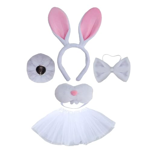 Kelisdi Hasen-Kostüm-Set, Ohren, Schwanz, Fliege, Handschuh, Tutus, Tier-Kostüm, Zubehör für Kinder, Halloween, Cosplays, Requisiten Kelisdi Hasen-Kostüm-Set, Ohren, Schwanz, Fliege, Handschuh, Tutus, Tier-Kostüm, Zubehör für Kinder, Halloween, Cosplays, Requisiten von Kelisdi