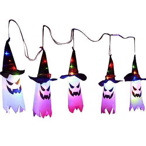 Kelisdi Leuchtende Halloween-Dekorationen, schreckliche Hänge, Dekorationen, Halloween-Hexenhut, gesichtslose Puppe, geisterhafte Dekoration von Kelisdi