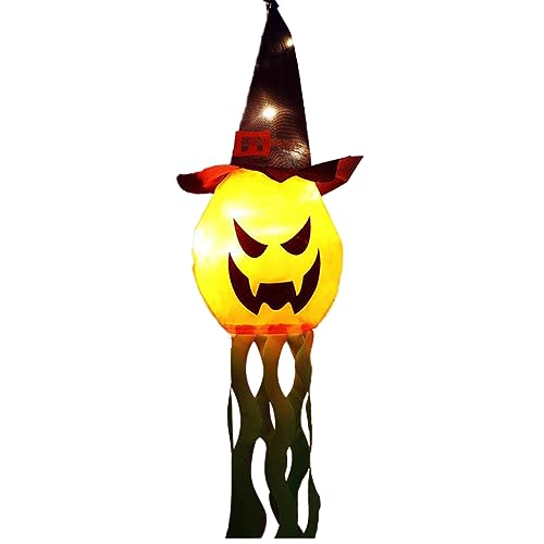 Kelisdi Leuchtende Halloween-Dekorationen, schreckliche Hänge, Dekorationen, Halloween-Hexenhut, gesichtslose Puppe, geisterhafte Dekoration von Kelisdi