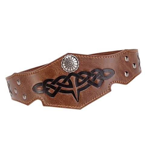 Kelisdi Mittelalterlicher geprägter Leder-Kopfschmuck, verstellbares Stirnband, mittelalterliches Kostümzubehör, Halloween-Outfit für Erwachsene für Cosplay von Kelisdi
