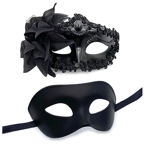 Kelisdi Paar Maskerade Set Party Halloween Kostüm Karneval für Paare Damen Herren Spitze Karneval von Kelisdi