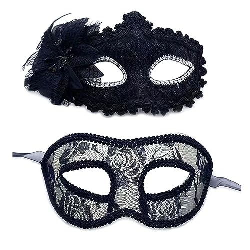 Kelisdi Paar Maskerade Set Party Halloween Kostüm Karneval für Paare Damen Herren Spitze Karneval von Kelisdi