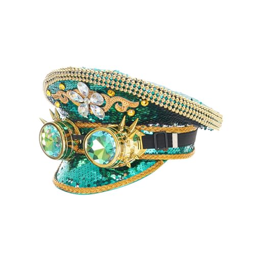 Kelisdi Punk-Hut mit großer Krempe für Braut mit Brille, Cosplay, Blingbling Captain Hut, Bühnenrequisiten, Maskerade, Kopfbedeckung Kelisdi Punk-Hut mit großer Krempe für Braut mit Brille, Cosplay, Blingbling Captain Hut, Bühnenrequisiten, Maskerade, Kopfbedeckung von Kelisdi