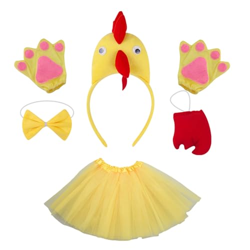 Kelisdi Tierhaarreifen-Set, Huhn-Kostüm-Set, Schwanz, Fliege, Handschuhe, Hahn, Stirnbänder, Huhn-Kopfbedeckung, Huhnhaarreifen Kelisdi Tierhaarreifen-Set, Huhn-Kostüm-Set, Schwanz, Fliege, Handschuhe, Hahn, Stirnbänder, Huhn-Kopfbedeckung, Huhnhaarreifen von Kelisdi