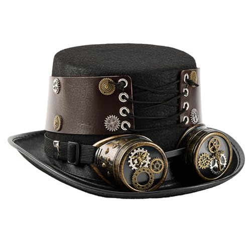 Kelisdi Viktorianischer industrieller Cosplay-Hut mit abnehmbarer Brille, PU-Leder, Kopfbedeckung für Erwachsene, Männer, Frauen, Bühnenauftritte, viktorianisches Kostüm, Zylinder Kelisdi Viktorianischer industrieller Cosplay-Hut mit abnehmbarer Brille, PU-Leder, Kopfbedeckung für Erwachsene, Männer, Frauen, Bühnenauftritte, viktorianisches Kostüm, Zylinder von Kelisdi