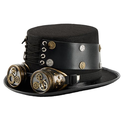 Kelisdi Viktorianischer industrieller Cosplay-Hut mit abnehmbarer Brille, PU-Leder, Kopfbedeckung für Erwachsene, Männer, Frauen, Bühnenauftritte, viktorianisches Kostüm, Zylinder Kelisdi Viktorianischer industrieller Cosplay-Hut mit abnehmbarer Brille, PU-Leder, Kopfbedeckung für Erwachsene, Männer, Frauen, Bühnenauftritte, viktorianisches Kostüm, Zylinder von Kelisdi