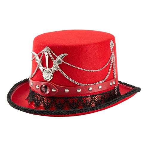 Metal Gear verzierte Kappen mit Spitzenbesatz Ornament Punk Zylinder Vintage Kostüm Zubehör für Modebegeisterte Steampunk Bühnenauftritte Hut von Kelisdi