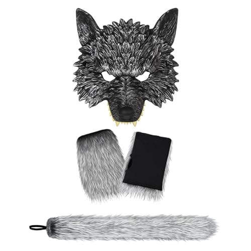 Wolf-Kostüm mit Handschuhen, Wolf und Schwanz, alles in Halloween, Verkleidungszubehör für Erwachsene und Kinder Wolf-Kostüm mit Handschuhen, Wolf und Schwanz, alles in Halloween, Verkleidungszubehör für Erwachsene und Kinder von Kelisdi
