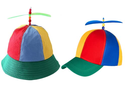Kellegour 2 Stück Baseball Cap with Propeller Mütze,Children's Propeller Hat,Kappe mit Propeller Erwachsene,Adjustable Size Baseball Propeller Hat,Helicopter Hat for Adults and Children,(2 Modelle) von Kellegour