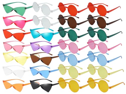 Kellegour 28 Stück Partybrillen,Magische Farben Party Brille,Transparente Candy Color Sonnenbrille,Hippie Brille Rund/Dreieckform,Runde Hippie Sonnenbrille für Party,Christmas,Weddings,Foto Requisiten von Kellegour