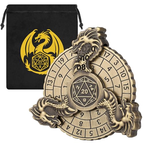 7 in 1 Dragon Fingertip Gyro, DND Wheel Dice Spiner, DND Starter Set, 7 in 1 Metal Dice Set, D&D Gifts with Dragon Logo Gift Bag, Tabletop Games, Role Playing Board Game Accessories, Bronze von Keller & Weber