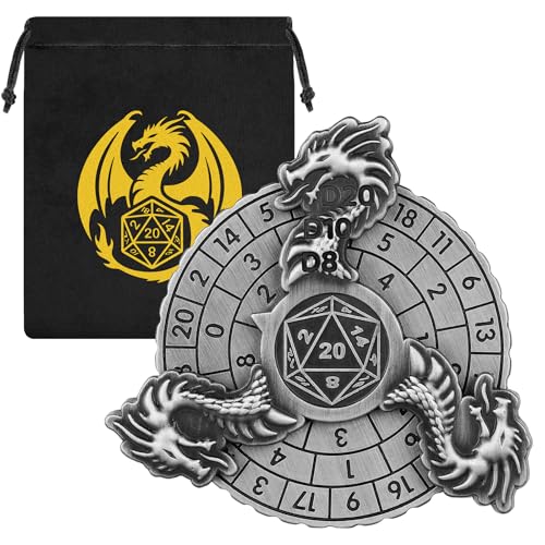 7-in-1 Dragon Fingertip Gyro, DND Wheel Dice Spiner, DND Starter Set, 7-in-1 Metall Würfelset, D&D Geschenke mit Drachenlogo Geschenktüte, Tischspiele, Rollenspiel Brettspiel Zubehör, Silber von Keller & Weber