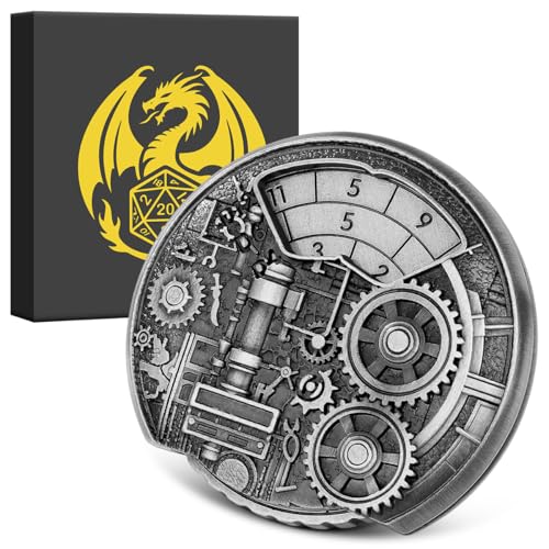 7 in 1 Dungeon Gear Fingertip Gyro, DND Wheel Dice Spiner, DND Starter Set, 7 in 1 Metall D&D Würfel Set, D&D Geschenke mit Drachenlogo Geschenkbox, Tischspiele, Rollenspiel Brettspiel Zubehör, Silber von Keller & Weber