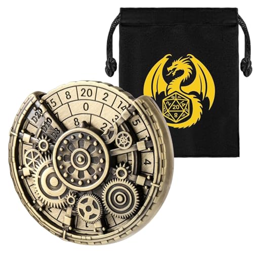 7-in-1 Zahnrad Metallische D&D Würfel, DND Radwürfel Spinner, DND Würfelset, Roulette Würfel Spinner für Würfelset, D&D Geschenke mit Drachen Logo Geschenktüte, Rollenspiel Brettspiel Zubehör, Bronze von Keller & Weber
