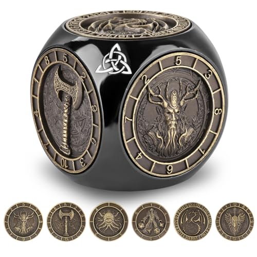 DND Fingertip Spinner Würfel, 7-in-1 Metall Würfel Set mit 3D Relief, D&D Polyedrische Rotierende Spielwürfel, DND Geschenke mit Drachen Logo Geschenkbox, RPG, Rollenspiel Brettspielzubehör, Schwarz von Keller & Weber