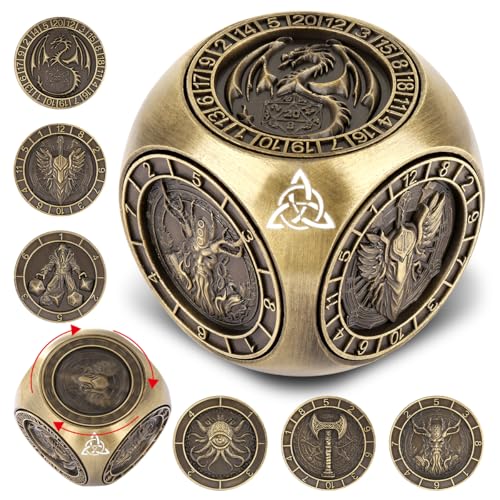 DND Fingertip Spinner Würfel, 7-in-1 Metall Würfel Set mit 3D Relief, D&D Polyedrische Rotierende Spielwürfel, DND Geschenke mit Drachen Logo Geschenkbox, RPG, Rollenspiel Brettspielzubehör, Bronze von Keller & Weber