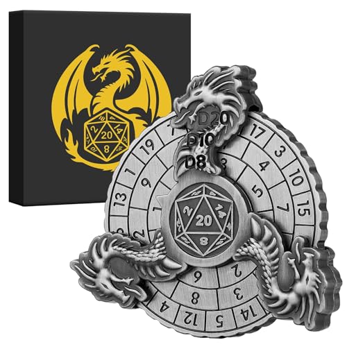 DND Radwürfel Spinner, 7-in-1 Drachen Metallische Würfel, Roulette Würfel Spinner für Würfelset, D&D Geschenke Mit Geschenkbox, Rollenspiel Brettspiel Zubehör, Silber von Keller & Weber
