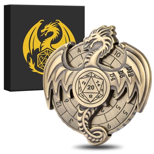 DND Radwürfel Spinner, Fingerspitzen Gyro, 7-in-1 Drachen Metallische D&D Würfel, Drachen Roulette Würfel Spinner für DND Würfelset, D&D Geschenke mit Box, Rollenspiel Brettspiel Zubehör, Bronze von Keller & Weber