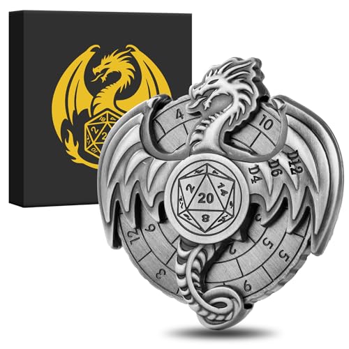 DND Radwürfel Spinner, Fingerspitzen Gyro, 7-in-1 Drachen Metallische D&D Würfel, Drachen Roulette Würfel Spinner für DND Würfelset, D&D Geschenke mit Box, Rollenspiel Brettspiel Zubehör, Silber von Keller & Weber