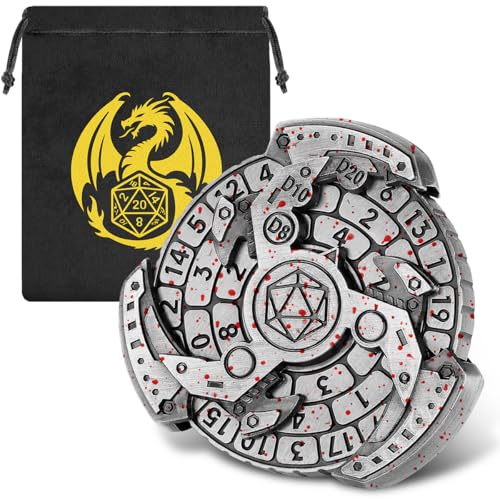 DND Radwürfel Spinner, Fingerspitzen Gyro, 7-in-1 Metall D&D Würfel, Roulette Würfel Spinner, D&D Geschenke mit Drachen Logo Geschenktüte, Rollenspiel Brettspiel Zubehör, Silber mit Roten Punkten von Keller & Weber