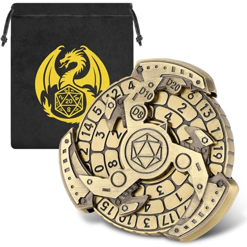 DND Radwürfel Spinner, Fingerspitzen Gyro, 7-in-1 Metall D&D Würfel, Roulette Würfel Spinner für DND Würfelset, D&D Geschenke mit Drachen Logo Geschenktüte, RPG, Rollenspiel Brettspiel Zubehör, Bronze von Keller & Weber