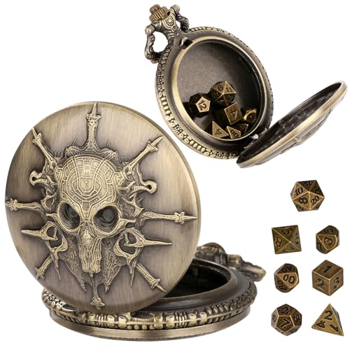 Mini DND Würfel Set, Steampunk, Hexenmeister, Taschenuhrgehäuse, 7-teiliges Polyedrisches Metall, D&D Würfel Set, DND Geschenke mit Geschenkbox, Rollenspiel Brettspiel Zubehör Würfel, Bronze Mini DND Würfel Set, Steampunk, Hexenmeister, Taschenuhrgehäuse, 7-teiliges Polyedrisches Metall, D&D Würfel Set, DND Geschenke mit Geschenkbox, Rollenspiel Brettspiel Zubehör Würfel, Bronze von Keller & Weber