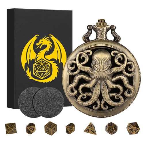 Mini DND Würfel Set, Steampunk Bronze Hohles Oktopus Taschenuhrgehäuse, 7-teiliges Polyedrisches Metall, D&D Würfel Set, DND Geschenke mit Geschenkbox, Rollenspiel Brettspiel Zubehör Würfel Mini DND Würfel Set, Steampunk Bronze Hohles Oktopus Taschenuhrgehäuse, 7-teiliges Polyedrisches Metall, D&D Würfel Set, DND Geschenke mit Geschenkbox, Rollenspiel Brettspiel Zubehör Würfel von Keller & Weber