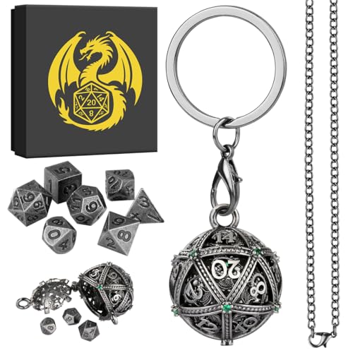 Mini DND Würfel Set, Tragbarem Schlüsselanhänger, Halskette, Hohler D20 Grüner Diamant Kugelförmig Metallkäfig, 7-teiliges Polyedrisches Metall D&D Würfel, DND Geschenke mit Geschenkbox, Dunkel Silber Mini DND Würfel Set, Tragbarem Schlüsselanhänger, Halskette, Hohler D20 Grüner Diamant Kugelförmig Metallkäfig, 7-teiliges Polyedrisches Metall D&D Würfel, DND Geschenke mit Geschenkbox, Dunkel Silber von Keller & Weber