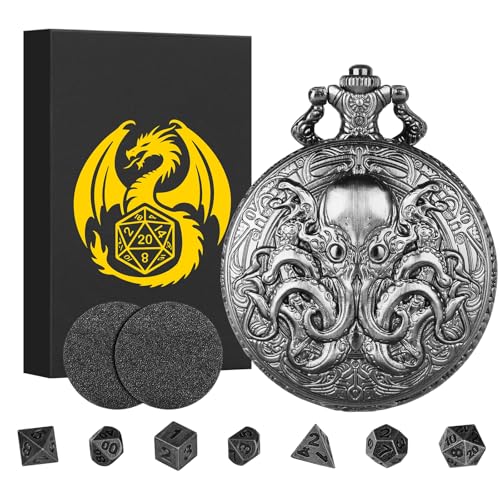 Mini DND Würfel Set, mit Steampunk Doppelaugen Oktopus Taschenuhrgehäuse, 7-teilige Polyedrische Metall D&D Würfel, DND Geschenke mit Geschenk Box, Rollenspiele-Brettspielzubehör Würfel, Dunkel Silber Mini DND Würfel Set, mit Steampunk Doppelaugen Oktopus Taschenuhrgehäuse, 7-teilige Polyedrische Metall D&D Würfel, DND Geschenke mit Geschenk Box, Rollenspiele-Brettspielzubehör Würfel, Dunkel Silber von Keller & Weber