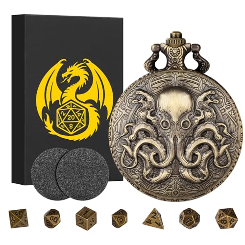 Mini DND Würfel Set, mit Steampunk Doppelaugen Oktopus Taschenuhrgehäuse, 7-teilige Polyedrische Metall D&D Würfel, DND Geschenke mit Geschenk Box, Rollenspiele-Brettspielzubehör Würfel, Bronze Mini DND Würfel Set, mit Steampunk Doppelaugen Oktopus Taschenuhrgehäuse, 7-teilige Polyedrische Metall D&D Würfel, DND Geschenke mit Geschenk Box, Rollenspiele-Brettspielzubehör Würfel, Bronze von Keller & Weber