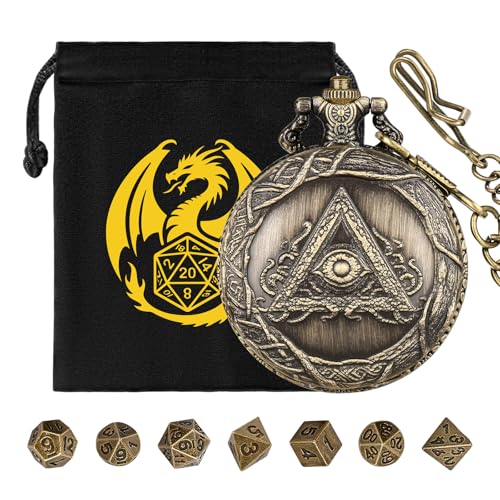 Mini DND Würfel Set, mit Steampunk Dreieckiges Auge Taschenuhr Schale Hülle, 7-teilige Polyedrische Metall D&D Würfel, DND Geschenktüte mit Drachen Logo, MTG, Rollenspiel Brettspiel-Zubehör, Bronze Mini DND Würfel Set, mit Steampunk Dreieckiges Auge Taschenuhr Schale Hülle, 7-teilige Polyedrische Metall D&D Würfel, DND Geschenktüte mit Drachen Logo, MTG, Rollenspiel Brettspiel-Zubehör, Bronze von Keller & Weber