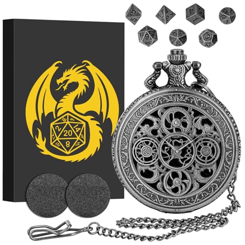 Mini DND Würfel Set, mit Steampunk Hohl Zahnrad Taschenuhrgehäuse, 7-teilige Polyedrische Metall D&D Würfel, DND Geschenke mit Geschenk Box, Rollenspiele-Brettspielzubehör Würfel, Dunkel Silber Mini DND Würfel Set, mit Steampunk Hohl Zahnrad Taschenuhrgehäuse, 7-teilige Polyedrische Metall D&D Würfel, DND Geschenke mit Geschenk Box, Rollenspiele-Brettspielzubehör Würfel, Dunkel Silber von Keller & Weber
