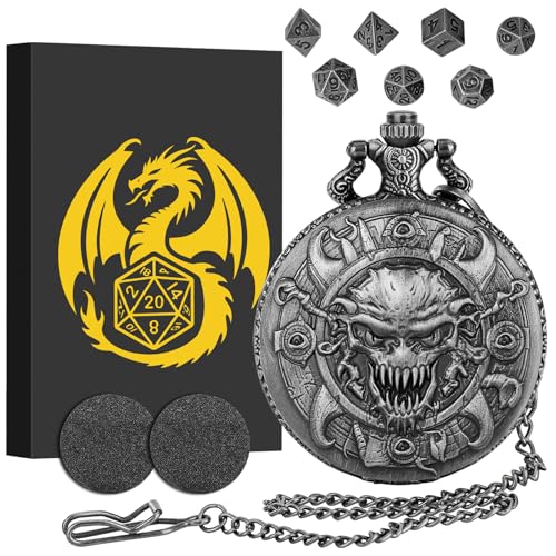 Mini DND Würfel Set, mit Steampunk Warlock Schädel Taschenuhrgehäuse, 7-teilige Polyedrische Metall D&D Würfel, DND Geschenke mit Geschenk Box, Rollenspiele-Brettspielzubehör Würfel, Dunkel Silber Mini DND Würfel Set, mit Steampunk Warlock Schädel Taschenuhrgehäuse, 7-teilige Polyedrische Metall D&D Würfel, DND Geschenke mit Geschenk Box, Rollenspiele-Brettspielzubehör Würfel, Dunkel Silber von Keller & Weber