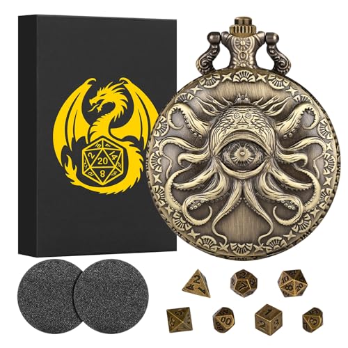 Mini DND Würfel Set Steampunk Einäugiger Tintenfisch Taschenuhr Schale Hülle, 7-teilige Polyedrische Metall D&D Würfelset, DND Geschenke mit Geschenkbox, Rollenspiele-Brettspielzubehör Würfel, Bronze Mini DND Würfel Set Steampunk Einäugiger Tintenfisch Taschenuhr Schale Hülle, 7-teilige Polyedrische Metall D&D Würfelset, DND Geschenke mit Geschenkbox, Rollenspiele-Brettspielzubehör Würfel, Bronze von Keller & Weber