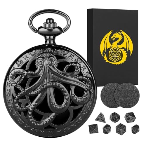 Mini DND Würfel Set Steampunk Hohl Oktopus Taschenuhr Schale Hülle, 7-teilige Polyedrische Metall D&D Würfelset, DND Geschenke mit Geschenkbox, Rollenspiele-Brettspielzubehör Würfel, Schwarz Mini DND Würfel Set Steampunk Hohl Oktopus Taschenuhr Schale Hülle, 7-teilige Polyedrische Metall D&D Würfelset, DND Geschenke mit Geschenkbox, Rollenspiele-Brettspielzubehör Würfel, Schwarz von Keller & Weber